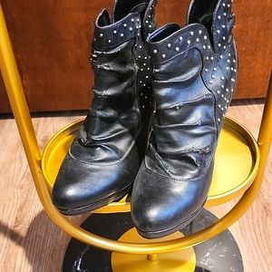 Faux leather high heel booties studded peeling a lot see pics 10w